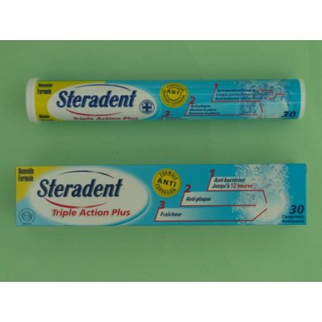 STERADENT TRIPLE ACCION PLUS LIMPIEZA PROTESIS DENTAL 30 COMPRIMIDOS